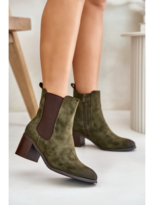 Insulated women's ankle boots on heel dark green Radeya 2