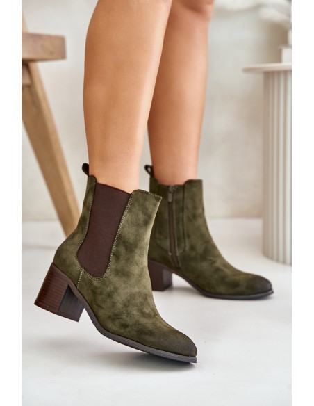 Insulated women's ankle boots on heel dark green Radeya
