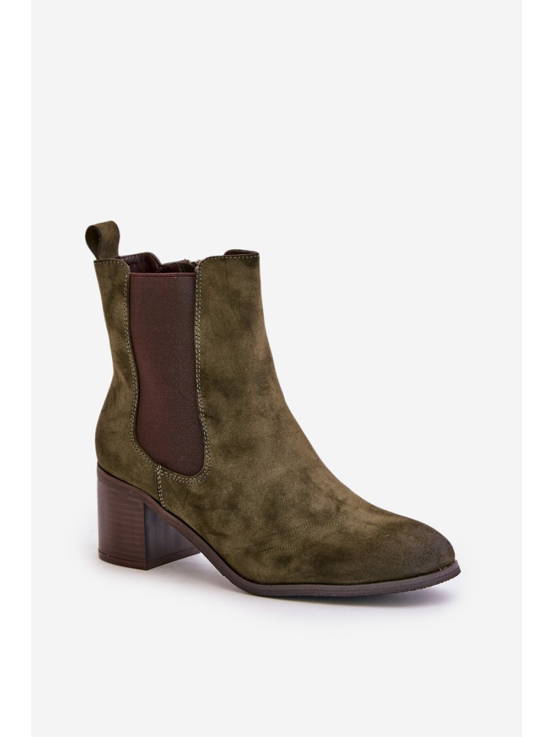 Insulated women's ankle boots on heel dark green Radeya