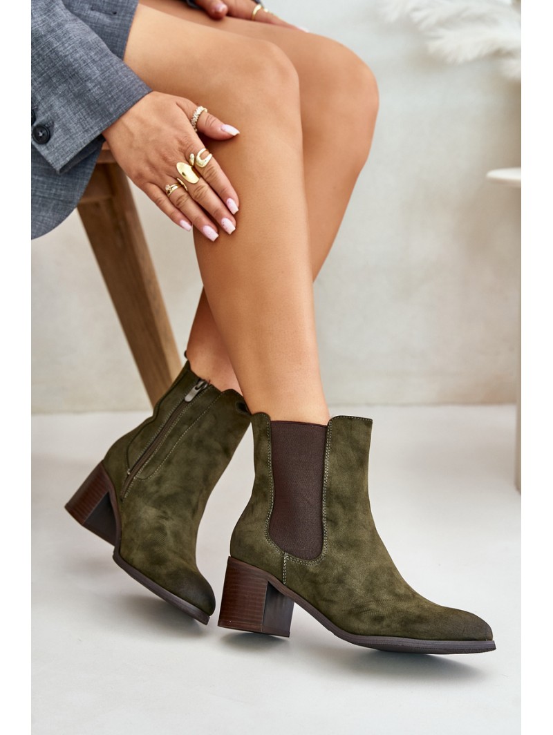Insulated women's ankle boots on heel dark green Radeya