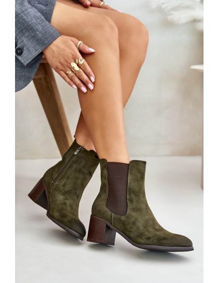 Insulated women's ankle boots on heel dark green Radeya