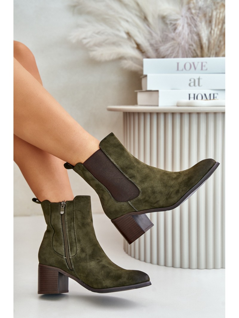 Insulated women's ankle boots on heel dark green Radeya