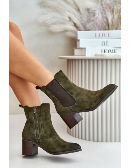 Insulated women's ankle boots on heel dark green Radeya