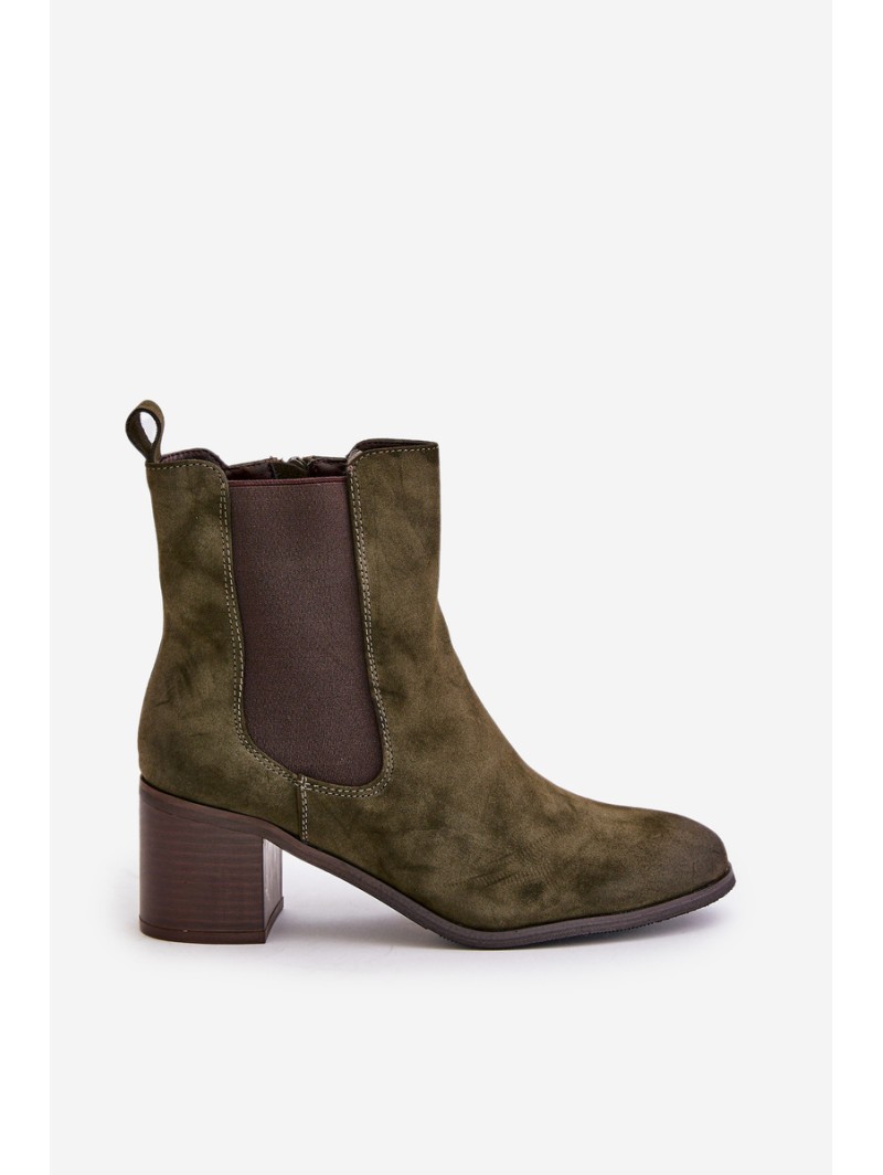 Insulated women's ankle boots on heel dark green Radeya