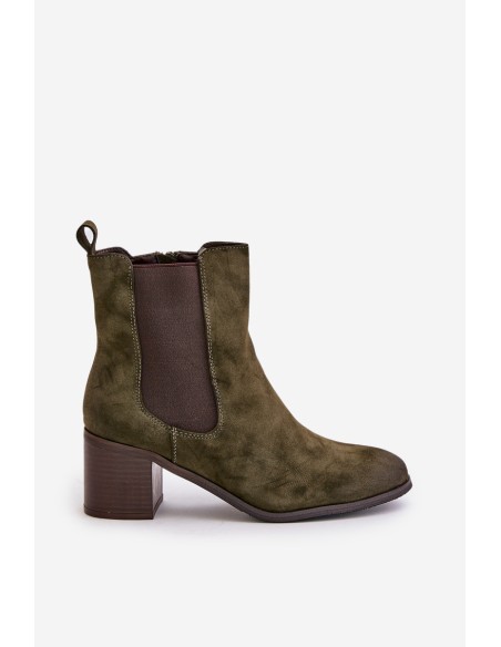 Insulated women's ankle boots on heel dark green Radeya