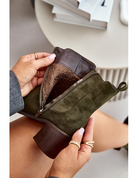 Insulated women's ankle boots on heel dark green Radeya