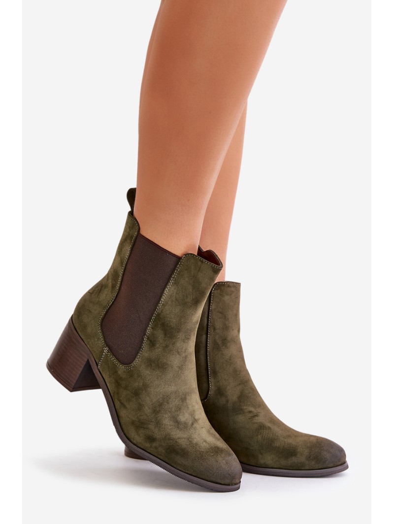 Insulated women's ankle boots on heel dark green Radeya