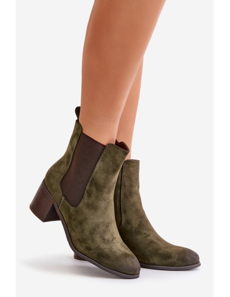 Insulated women's ankle boots on heel dark green Radeya
