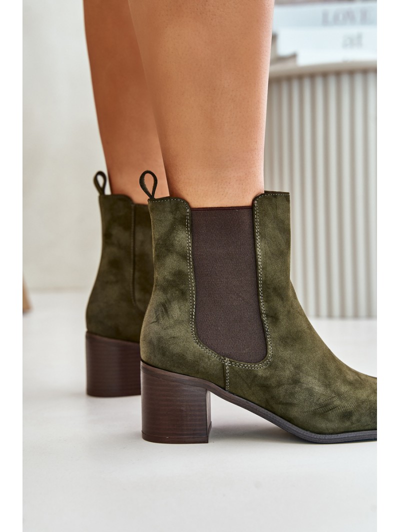 Insulated women's ankle boots on heel dark green Radeya