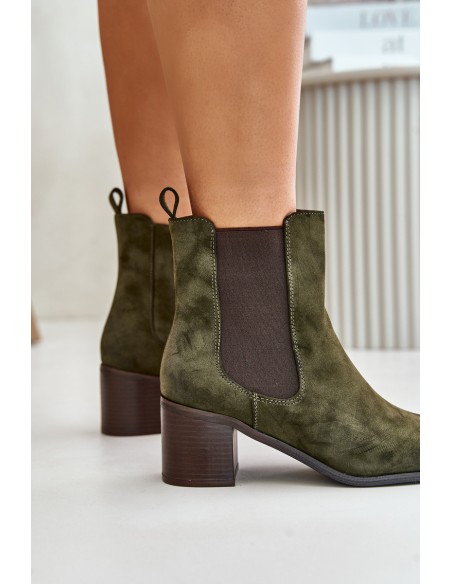 Insulated women's ankle boots on heel dark green Radeya