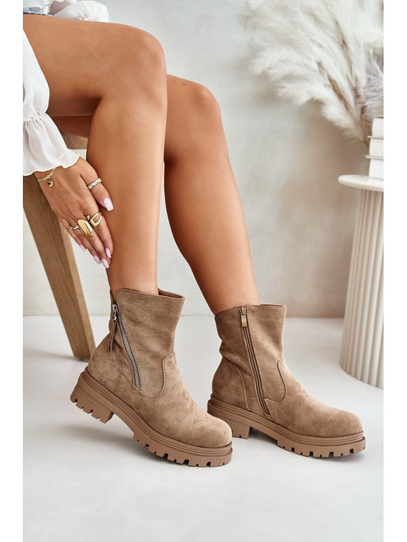 Suede boots with cutouts Beige Klarissa