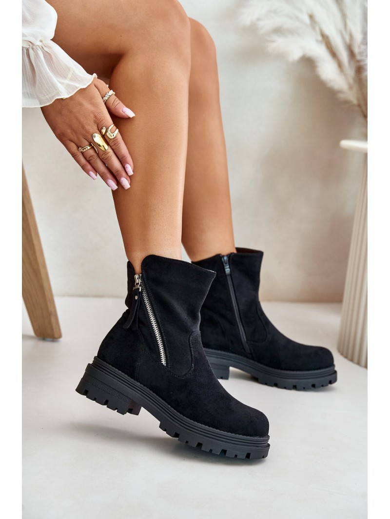 Warm Lined Ankle Boots On Flat Heel Made Of Eco Suede Black Reloma