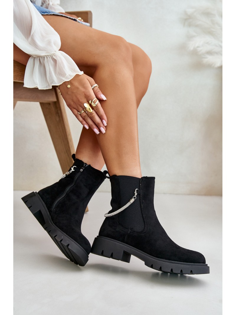 Insulated ankle boots with zipper and decorative strap black Labenne