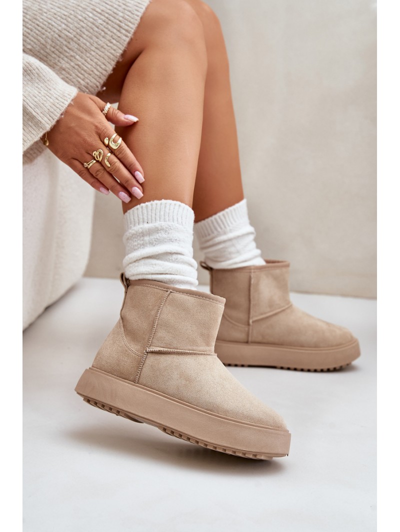 Women's Snow Boots On Platform Made Of Eco Suede Beige Atteria