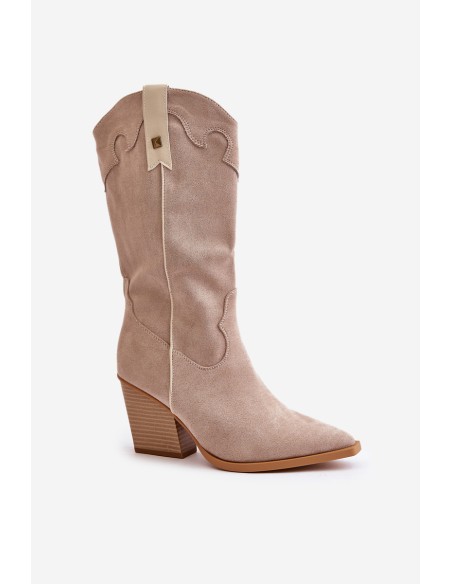 Insulated Cowboy Boots On Heel Eco Suede Beige Hanivin