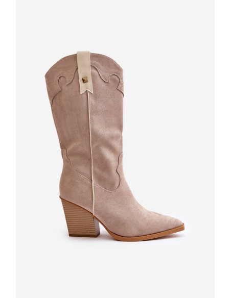 Insulated Cowboy Boots On Heel Eco Suede Beige Hanivin