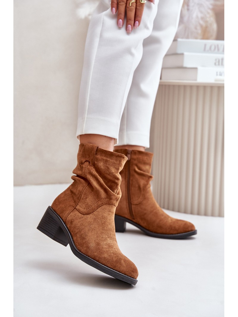 Warm Women's Boots With Gathered Shaft On Low Heel Beige Zinanya