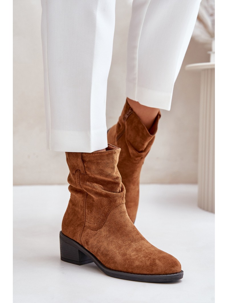 Warm Women's Boots With Gathered Shaft On Low Heel Beige Zinanya