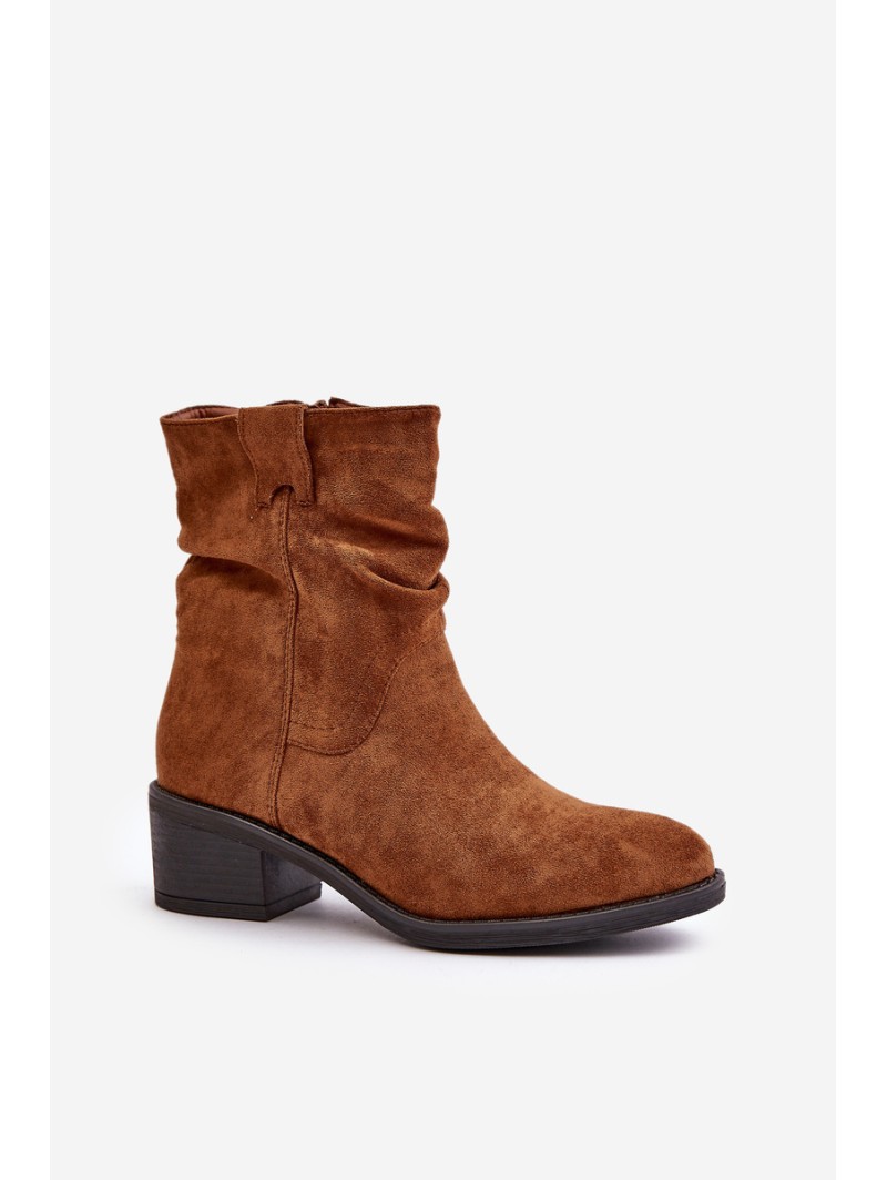 Warm Women's Boots With Gathered Shaft On Low Heel Beige Zinanya
