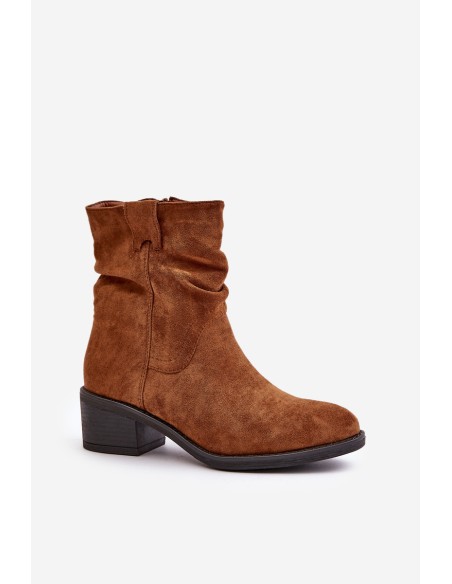 Warm Women's Boots With Gathered Shaft On Low Heel Beige Zinanya