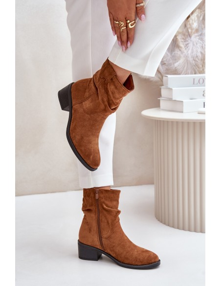 Warm Women's Boots With Gathered Shaft On Low Heel Beige Zinanya