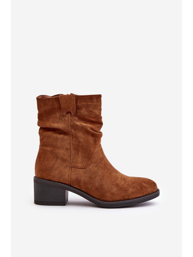 Warm Women's Boots With Gathered Shaft On Low Heel Beige Zinanya