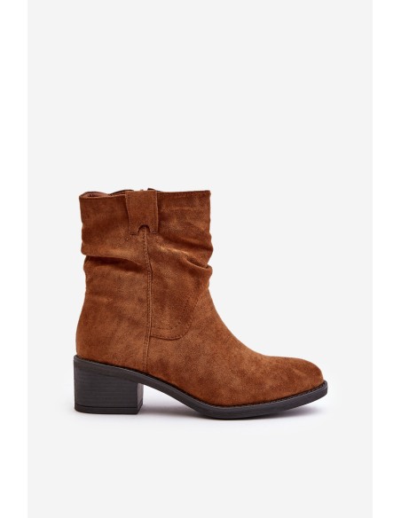 Warm Women's Boots With Gathered Shaft On Low Heel Beige Zinanya