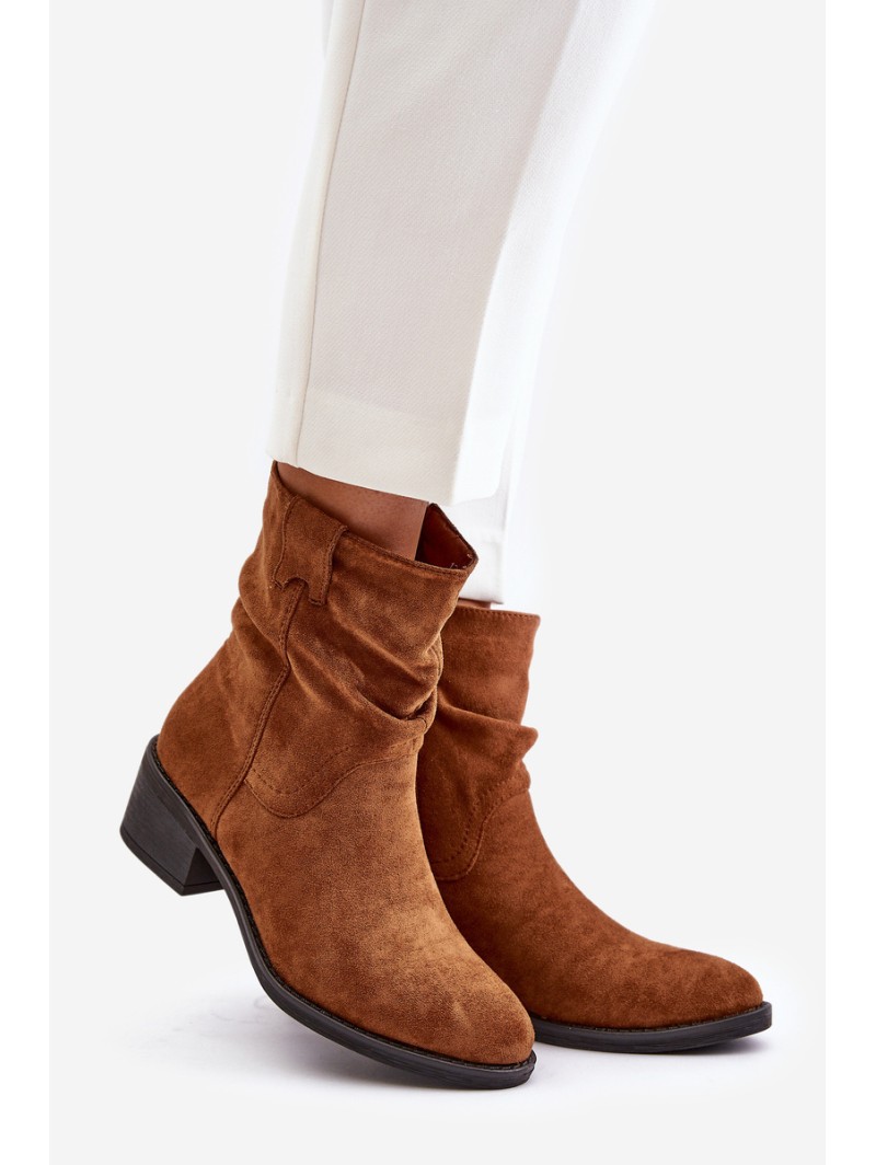 Warm Women's Boots With Gathered Shaft On Low Heel Beige Zinanya