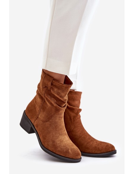 Warm Women's Boots With Gathered Shaft On Low Heel Beige Zinanya