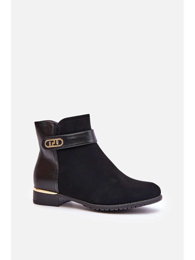 Warm Women's Boots on Flat Heel with Golden Detail Beige Ravasira