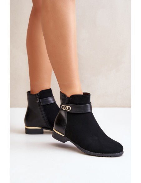 Warm Women's Boots on Flat Heel with Golden Detail Beige Ravasira