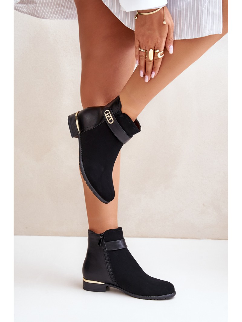 Warm Women's Boots on Flat Heel with Golden Detail Beige Ravasira