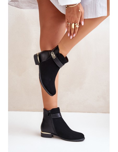 Warm Women's Boots on Flat Heel with Golden Detail Beige Ravasira