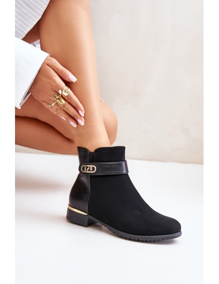 Warm Women's Boots on Flat Heel with Golden Detail Beige Ravasira