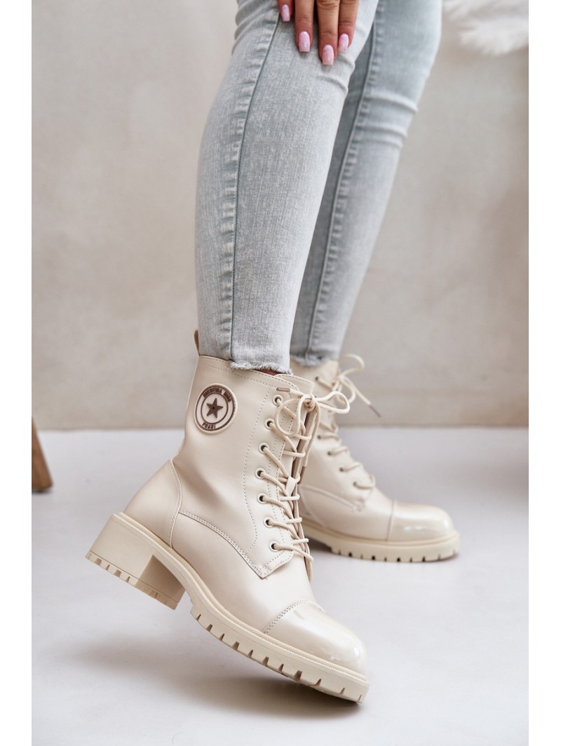 Warm Zip-Up Work Boots Beige Soratta