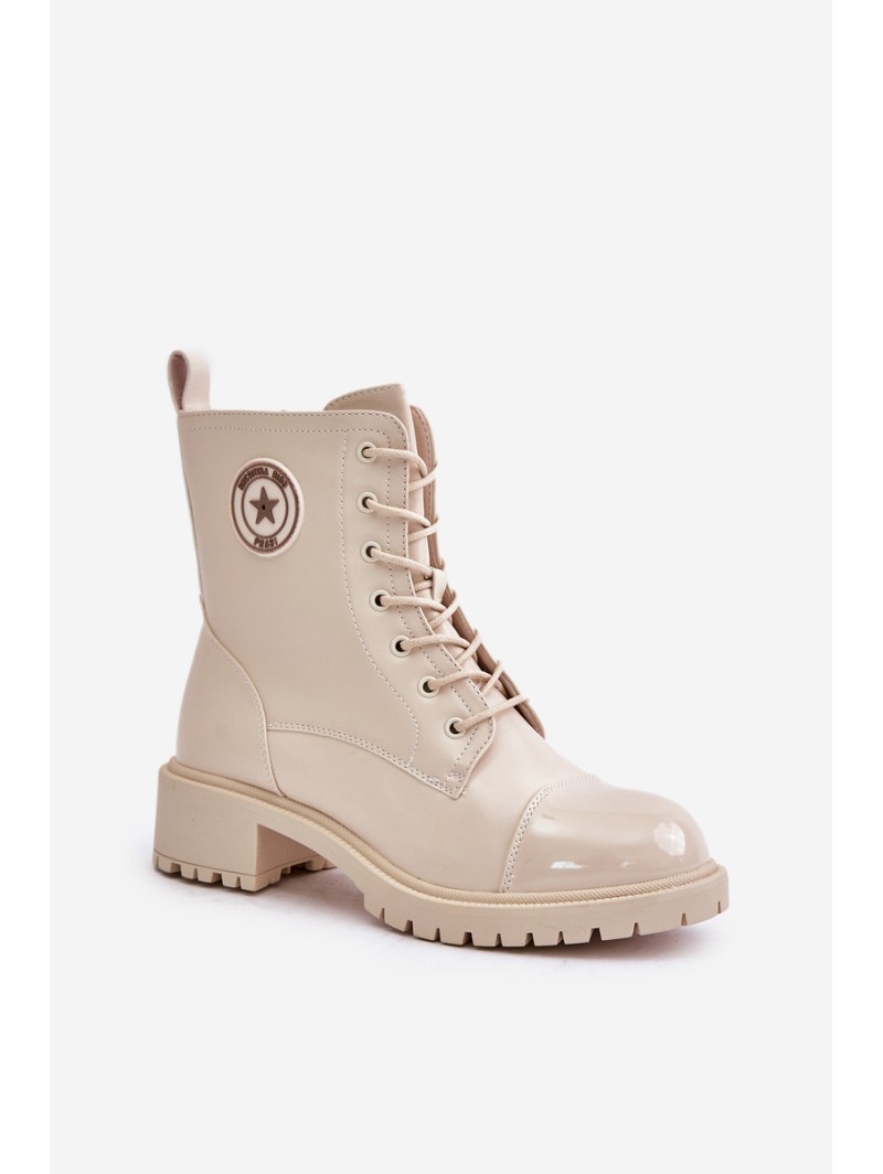 Warm Zip-Up Work Boots Beige Soratta