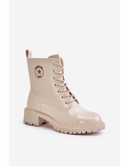 Warm Zip-Up Work Boots Beige Soratta