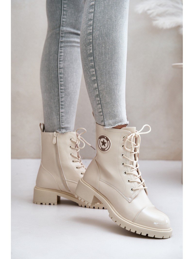 Warm Zip-Up Work Boots Beige Soratta