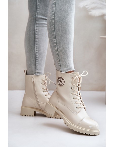 Warm Zip-Up Work Boots Beige Soratta