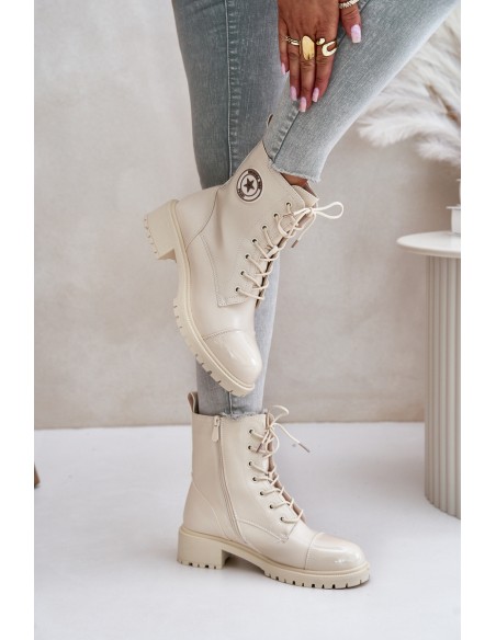 Warm Zip-Up Work Boots Beige Soratta