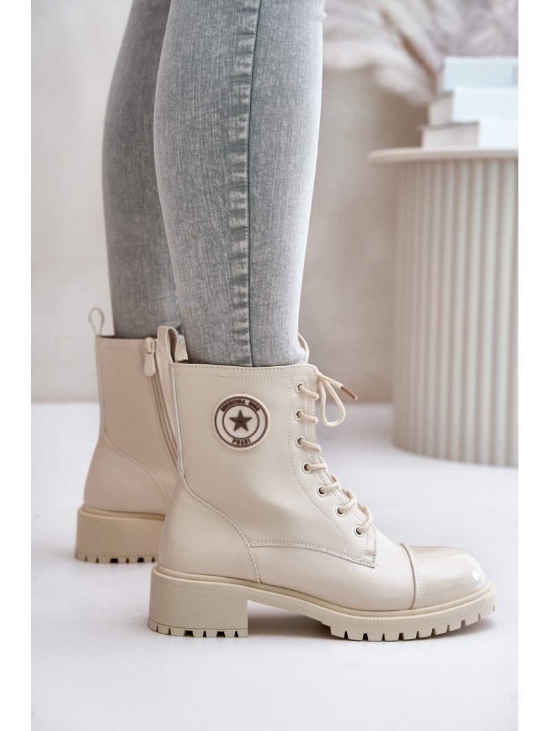 Warm Zip-Up Work Boots Beige Soratta