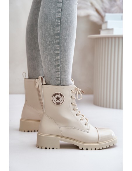 Warm Zip-Up Work Boots Beige Soratta