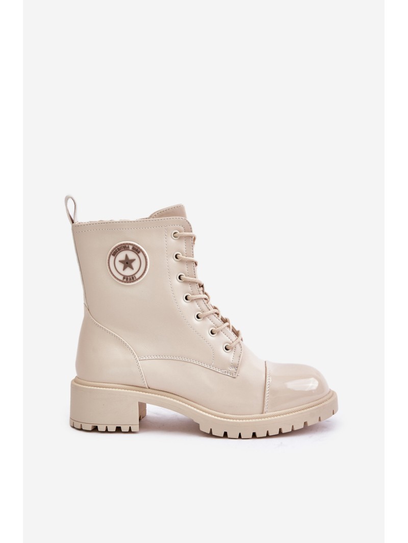 Warm Zip-Up Work Boots Beige Soratta