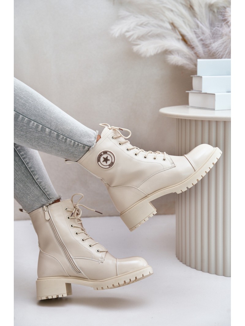 Warm Zip-Up Work Boots Beige Soratta