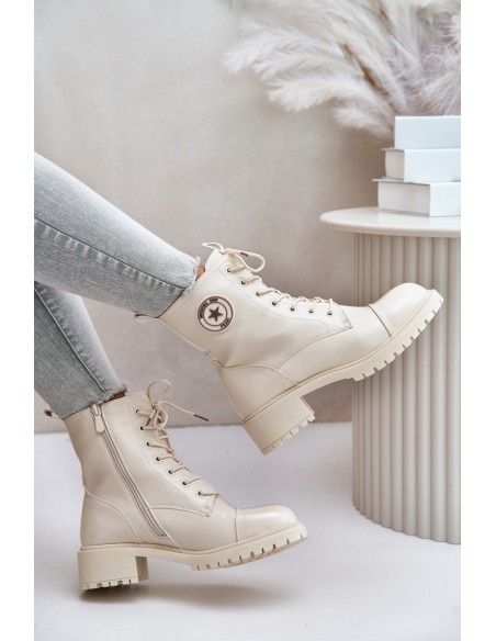 Warm Zip-Up Work Boots Beige Soratta