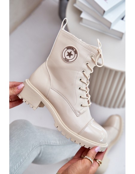 Warm Zip-Up Work Boots Beige Soratta