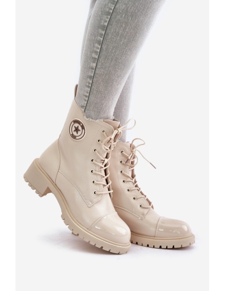 Warm Zip-Up Work Boots Beige Soratta
