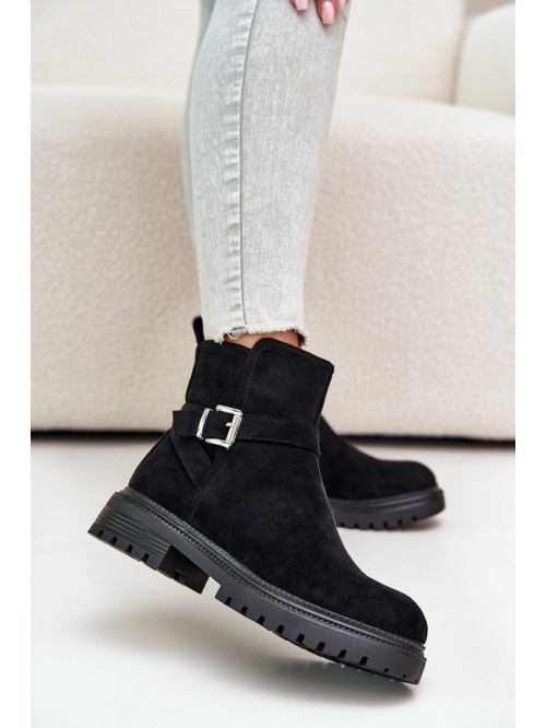 Insulated ankle boots with zipper and buckle black Kikiella 2