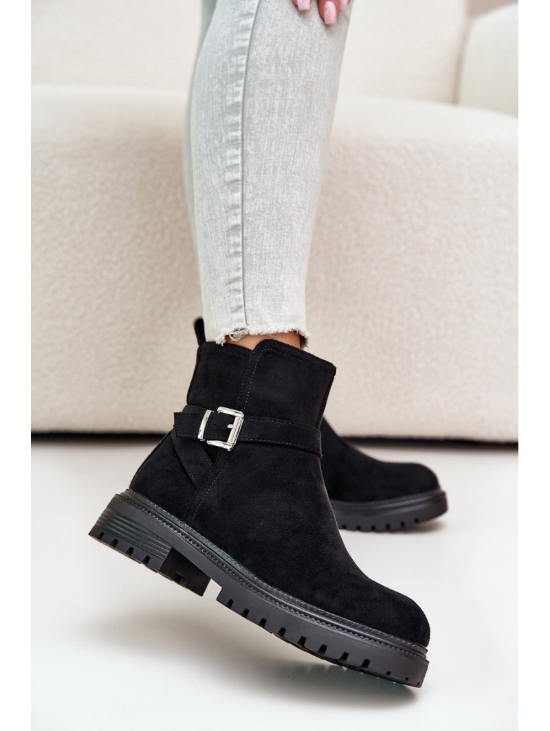 Insulated ankle boots with zipper and buckle black Kikiella