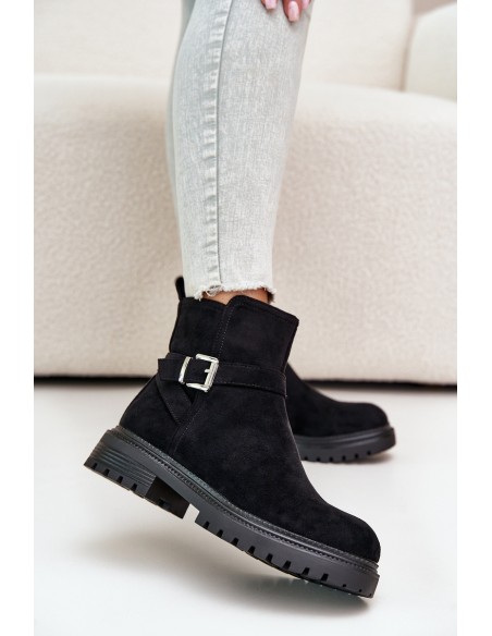 Insulated ankle boots with zipper and buckle black Kikiella